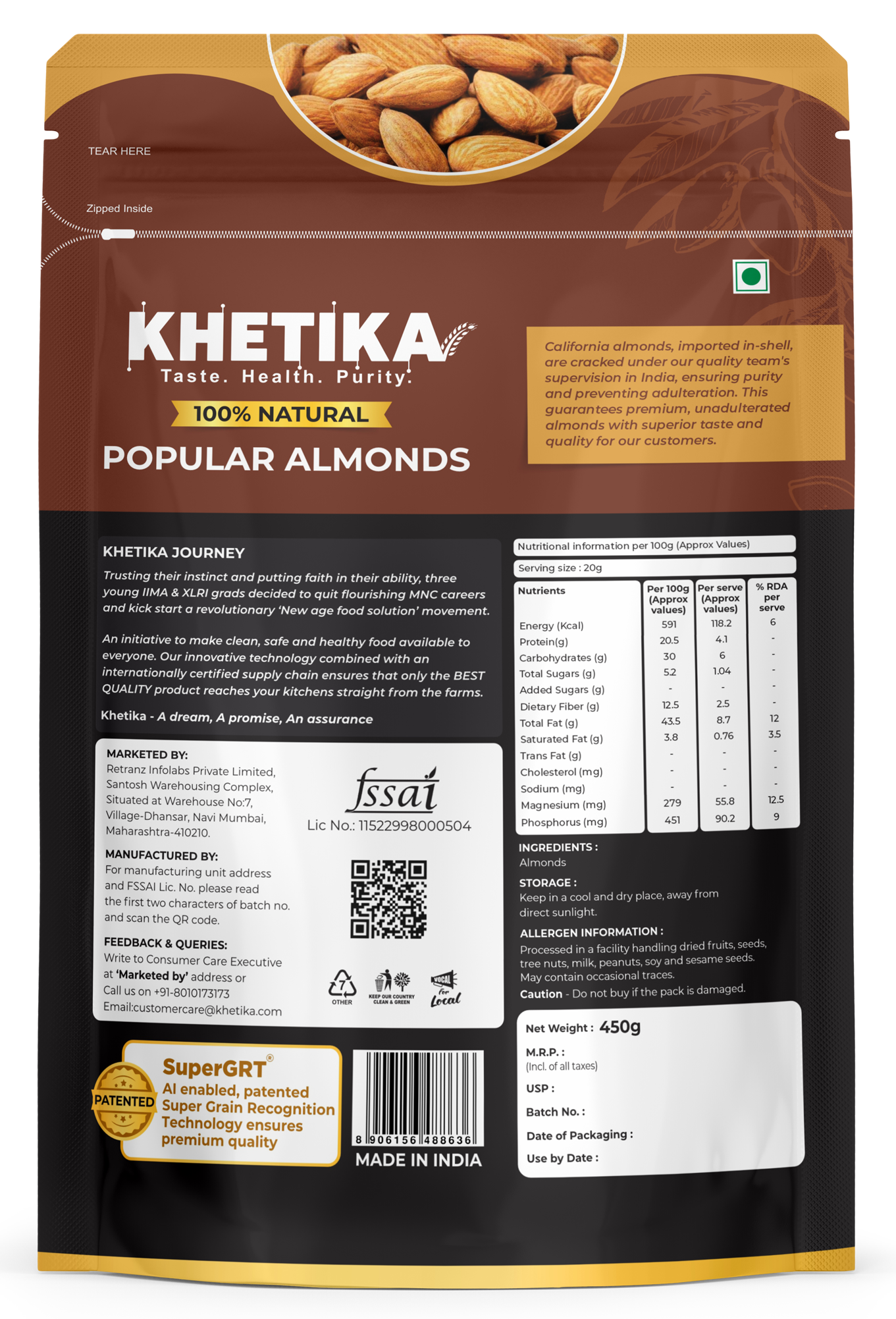 Khetika 100% Natural Popular Almonds