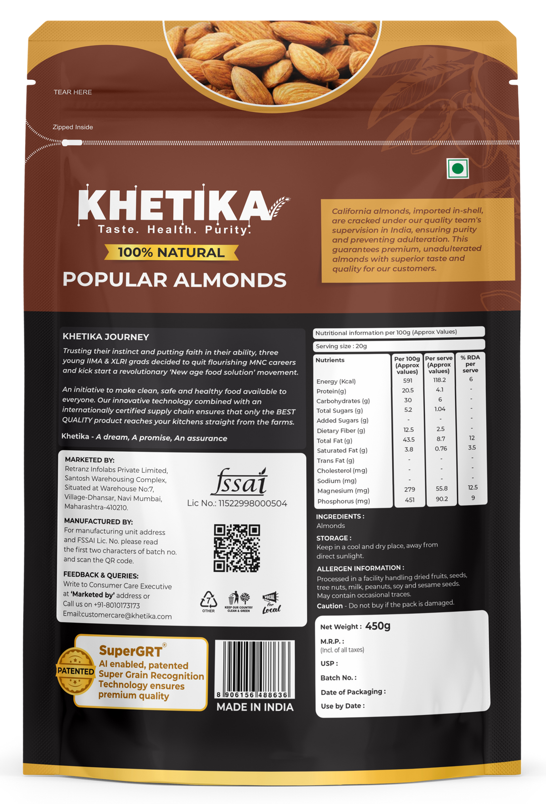 Khetika 100% Natural Popular Almonds